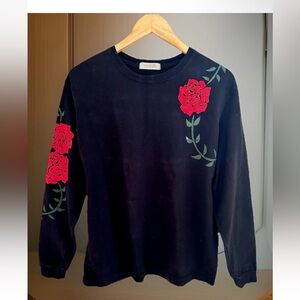 Free People X Ragabond Sacred Rose Puff Long Sleeve Black Shirt NWOT Size Small